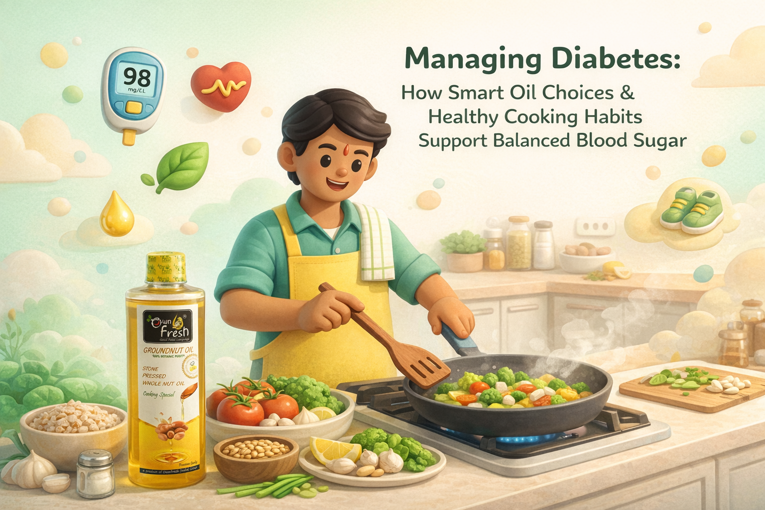 Managing diabetes: how smart oil choices and healthy cooking habits can help support balanced blood sugar.