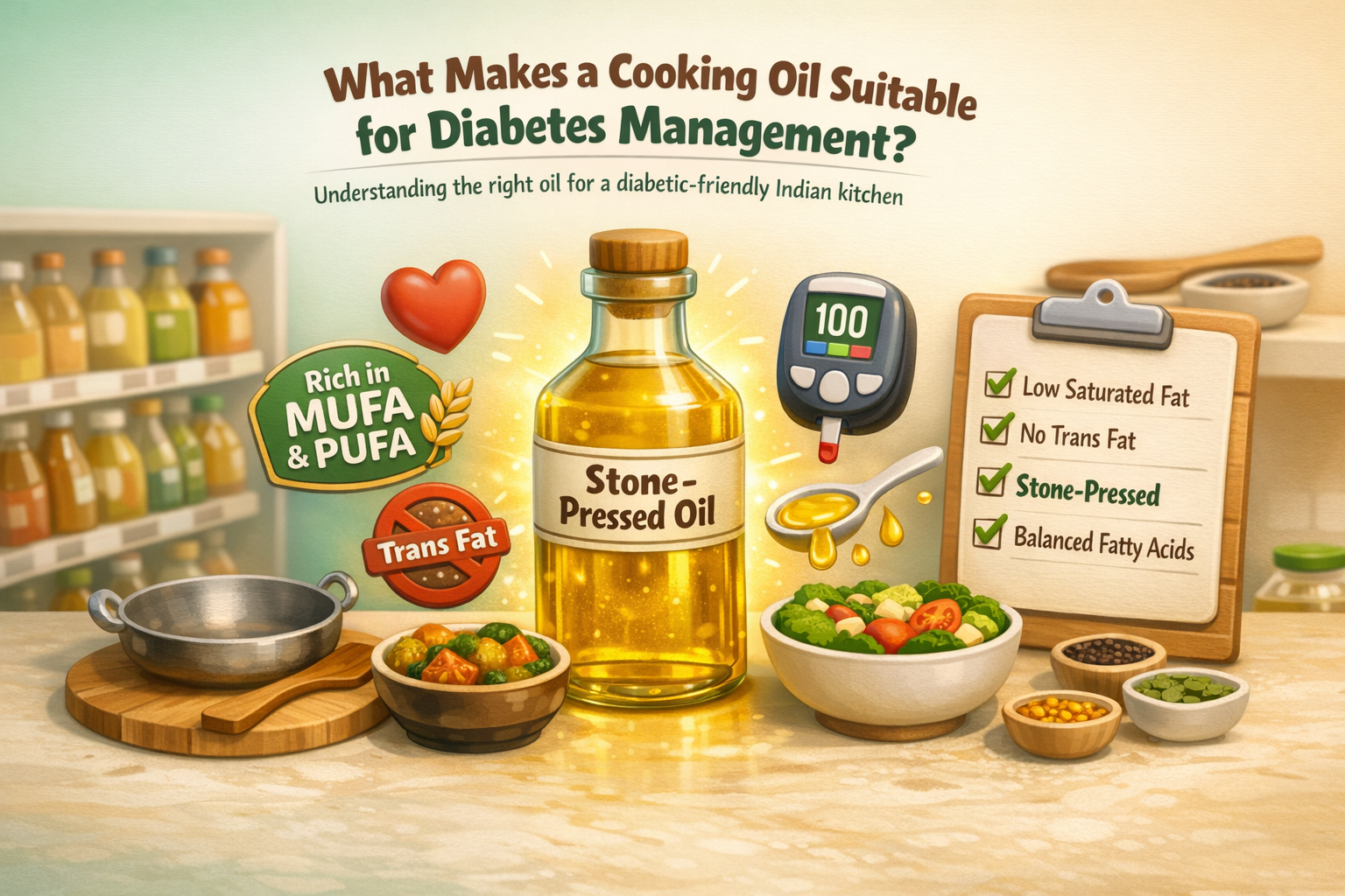Managing diabetes: how smart oil choices and healthy cooking habits can help support balanced blood sugar.