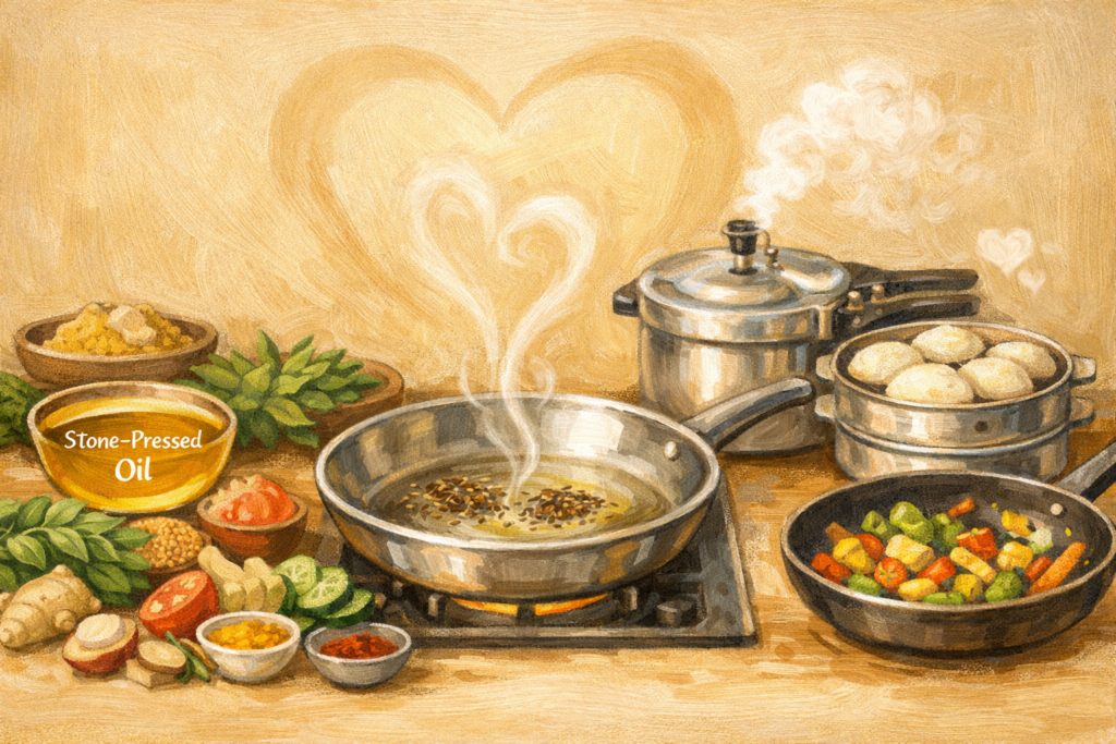 Healthy cooking in an Indian kitchen cooking, Heart-healthy
